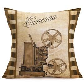 Asminifor Pillow Covers Vintage Movie Theater Frame with Cinema Film Reels Printed Throw Pillow Cover Cotton Linen Cushion Cover Square Standard Home Decorative 18x18 inch (Cinema Frame)