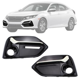 DriveFix Glossy Black w/White Strip Front Bumper Grill Fog Light Cover Bezel Frame Trim for Honda Civic FK4 FK7 Hatchback 2017-2021 Left Driver and Right Passenger Side without Radar Hole