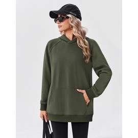 Zeagoo Womens Soft Hoodies Fleece Casual Long Sleeve Y2K Pullover Tops Midweight Loose Hooded Sweatshirt Kangaroo Pocket, Army Green X-Large