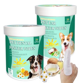 Pet Finger Wipes for Ear and Teeth - 120 Count Cleaner Finger Wipes For Dog and Cat, Dental Ear Care Wipes, Hypoallergenic Dog Wipes to Remove Plaque Tartar, Relieve Ear Itching and Inflammation