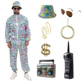 Haoibdeo 80s Hip-Hop Dance Costume for Adults, Men and Women, Party Dress Up Outfit, Large (Green, X-Large)