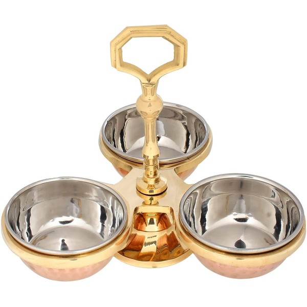 Zap Impex Traditional Indian Pickle Serving Set - Brass and Copper, Serving Bowl, zap-098, Brown