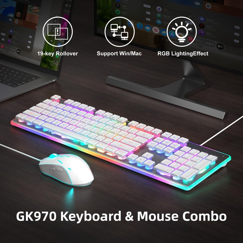 Camiysn Gaming Creamy Keyboard and Mouse, White 104 Keys RGB