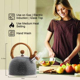 Webao Tea Kettle Whistling Kettle Induction 2.5 L Stainless Steel Kettle with Wood Grain Handle for Water Tea Coffee Stone