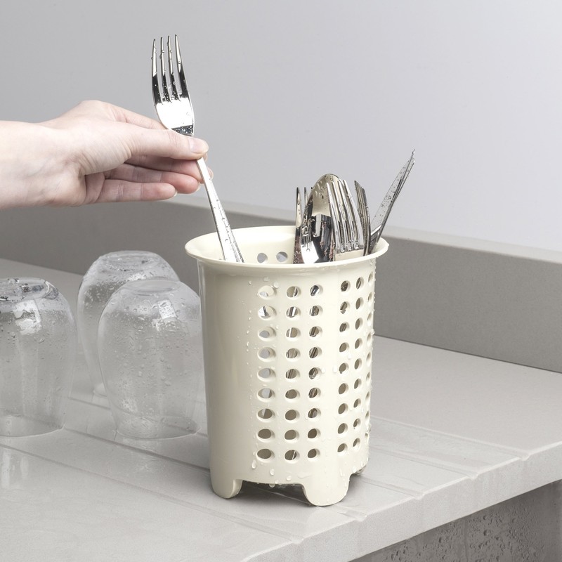 Zeal Cutlery Drainer/Utensil Pot, Melamine, Cream, 14 x 14 x