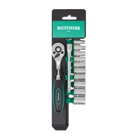 WIESEMANN 1893 Socket Wrench Set 12 pcs with 1/4" Ratchet, 4mm - 13mm Hexagon Inserts and Extension 100mm Made of Chrome Vanadium Steel with Holder from I 80003