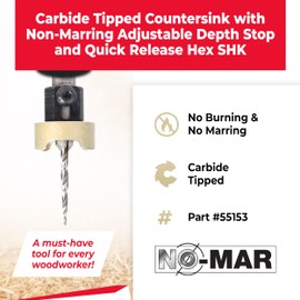 Amana Tool 82 Degree Countersink with Tapered Drill Bit and Adjustable Depth Stop, 55153, 3/8 D x 5/32 Drill D x 1/4 Inch Quick Release Hex Shank