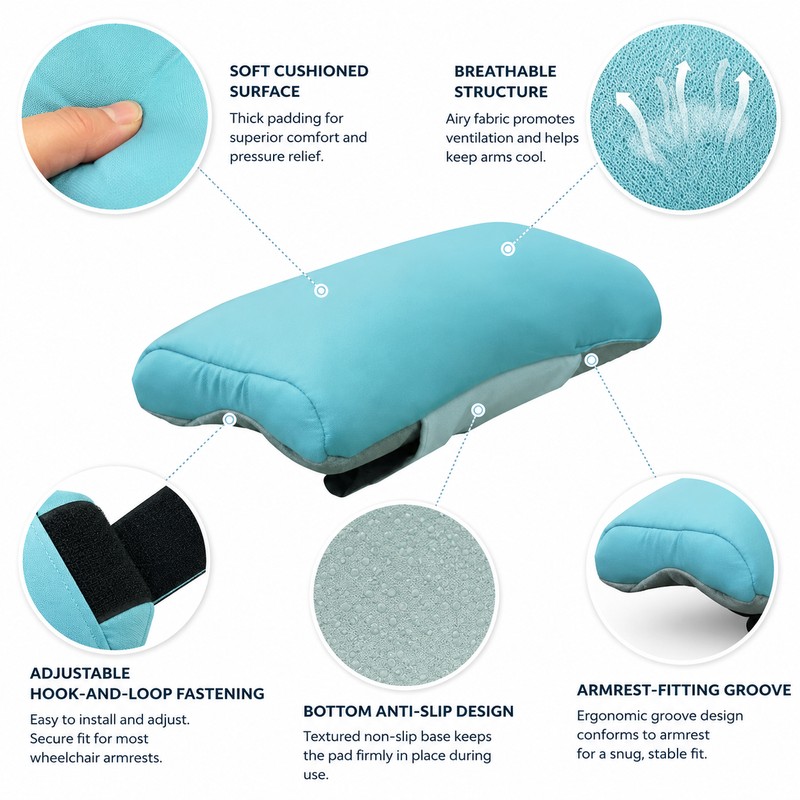 Padded Wheelchair Armrest Covers for Comfort – Breathable Adjustable Cushions
