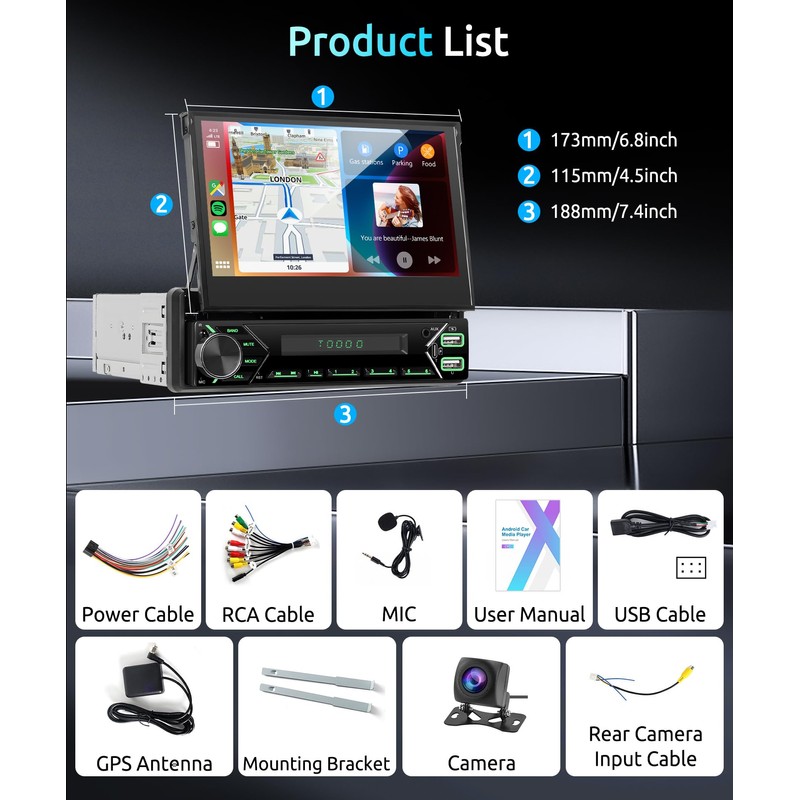 Android 13 2G 64G Single Din Car Stereo with Wireless