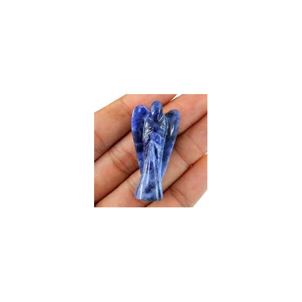 Sodalite Crystal Guardian Angel Figurines Ornament for Healing Birthstone, Decoration Statue (Hand Carved Pocket Gemstone Angel) (2 inch)
