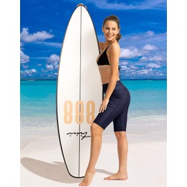 SANTINY Pantalones cortos de natación de cintura alta con bolsillos UPF50+ pantalones cortos de natación largos para mujer con forro, Azul Marino, XL