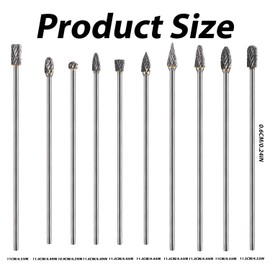 10pcs Long Shaft Tungsten Carbide Burrs Kit, 10 Styles Carbide Rotary Grinding Bits Shank Die Grinder Bit Double Cut Carving Burr Polishing Set for Engraving Reaching Narrow Areas
