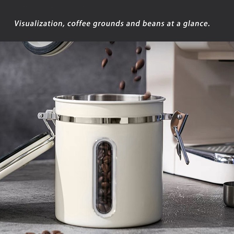 Coffee Canister 1800ml 304 Stainless Steel Window Design One Way