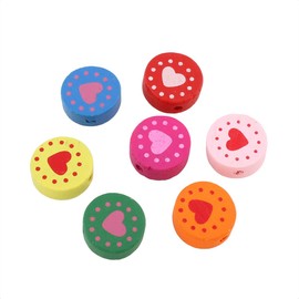 Wooden Beads for Threading 20 Pieces Colourful Beads Set for DIY Bracelets Jewellery Necklaces Mixed Colours (Round with Heart 15 mm)