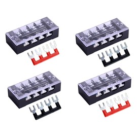 SamIdea 8pcs/ 4 Sets 4 Positions Dual Row 600V 25A Screw Pure Copper Terminal Strip Blocks with Cover + 400V 25A 4 Positions Pre-Insulated Terminal Barrier Strip