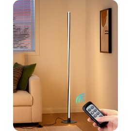 EDISHINE Helix LED Floor Lamp, 56" Tall Pole Lamps 3000K-6000K Dimmable, Remote Control & Foot Switch, Modern Minimalist Corner Lights for Bedroom, Living Room, Office, Black