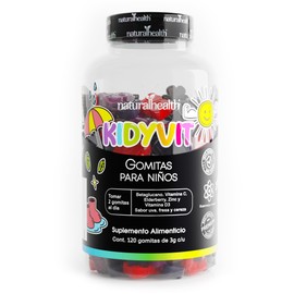 Natural Health. Kidyvit. Multivitamínico para Niños. Gomitas, Para un Mejor Desarrollo, Sabor Uva, Fresa Y Cereza. Reducidas en Azúcar. Con Betaglucan