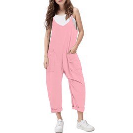 Evensu Pink Jumpsuit For Girls Overalls Rompers Kids Casual Sleeveless Jumper Loose Summer Clothes Outfits With Pockets Size 12-14 13 Years