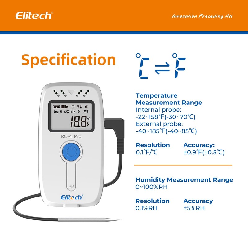 Elitech PDF USB Digital Temperature Humidity Data Logger Reuseable Recorder