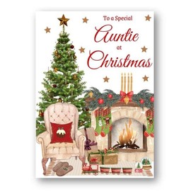Second Ave Auntie Christmas Home Fireplace Xmas Holiday Festive Greetings Card
