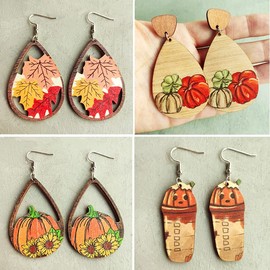 Thanksgiving Day Turkey Chicken Drop Dangle Earrings Wooden Fall Maple Leaf Pumpkin Sunflower Teardrop for Women Festival Autumn Holiday Decoration Jewelry-H
