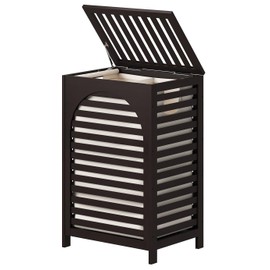 Laundry Hamper, 22.5 Gallon (85L) Bamboo Wood Clothes Laundry Basket with Lid and Handles, Removable Liner (Brown, Large)