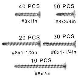 OMOTOOL Self Drilling Drywall Screws Assortment Kit(150pcs),410 Stainless Steel Self Tapping Sheet Metal Screws Nails Suit for Woodworking and Metal in 5 Sizes (3/4,1 in,1-1/4,1-1/2,2in)