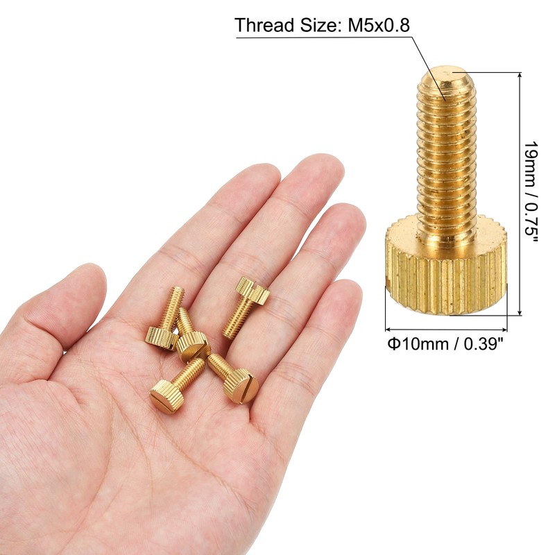 PATIKIL 20pcs M5x19mm Knurled Thumb Screws Flat Tip Brass Bolts