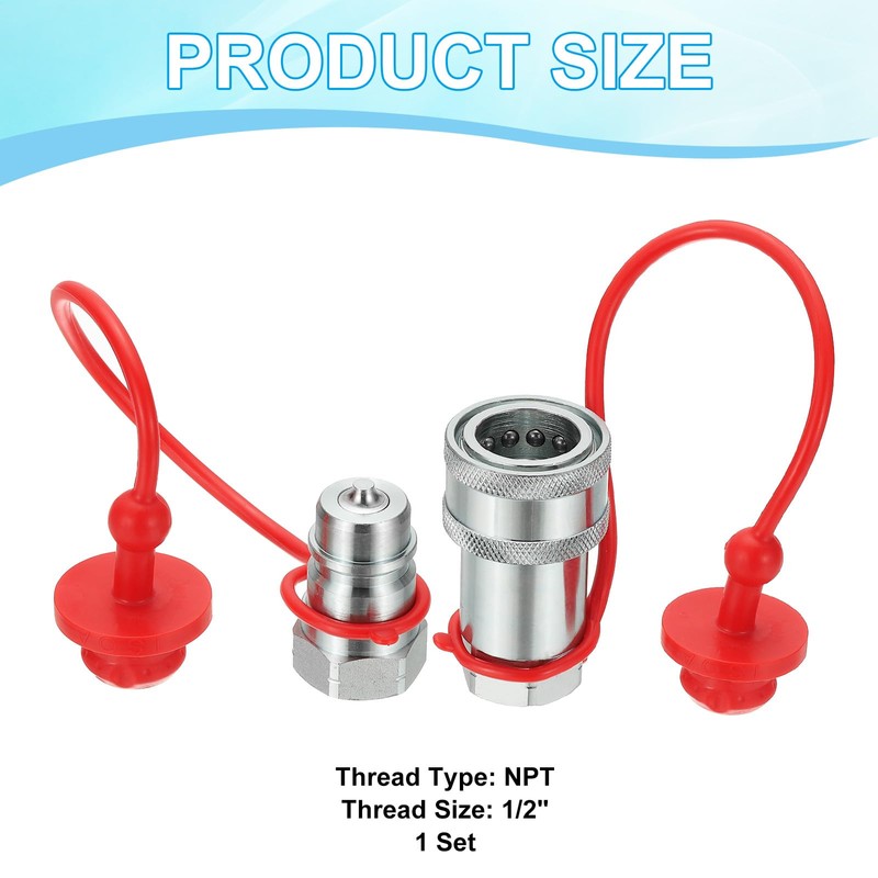 PATIKIL 1/2" NPT ISO-A Hydraulic Quick Disconnect Coupling, 1 Set