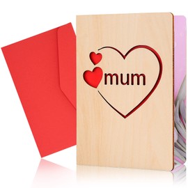 Mum Birthday Card, Wooden Birthday Card for Mum from Daughter Son, Mothers Day Card, Happy Birthday Card for Mother, Thank You Card for Mother, I Love You Mum Card, Handmade Greeting Card for Mum