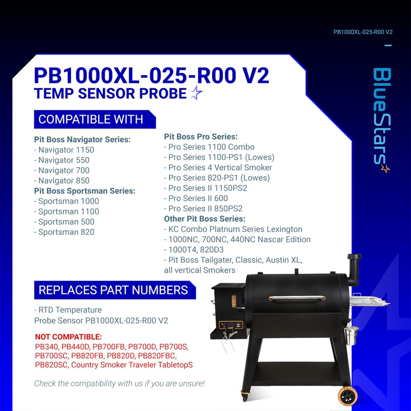[Upgraded] BlueStars RTD Temperature Probe Sensor, Compatible with Pit Boss