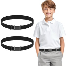 TIESOME 2PCS Adjustable Kids Elastic Belts, Stretch Waist Belts Black Metal Square Buckle Boys Belt for Pants Jeans Uniform (Black)