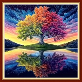 Redxing Stamped Cross Stitch Kits Embroidery kit for Beginners Adults Full Range of Embroidery Patterns Starter Kits DIY Printed Cross Stitch Kits Needlepoint Kits 11CT-Reflection Tree 18x18 inchs