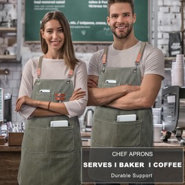 MODY RODY Durable Chef Apron with Pockets for Cooking in Kitchen, Cross Back Protective Waitress Aprons for Men Women Serves Baker Artist Craftsman