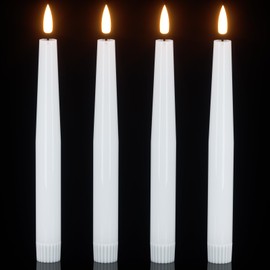GenSwin Flameless Flickering Taper Candles Battery Operated, 4 Pcs Real Wax LED Taper Flameless Candlesticks with 3D Wick, White Electic Long Candles for Home Table Centerpieces Decor (0.79” x 8.1”)