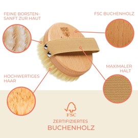 WLDOHO® Body Brush with 100% Natural Bristles | FSC-Certified Beech Wood | Ayurvedic Dry Brush Massage (Dry Brush) | Exfoliating Bath Brush | Lymphatic Drainage Against Cellulite | For Firm Skin