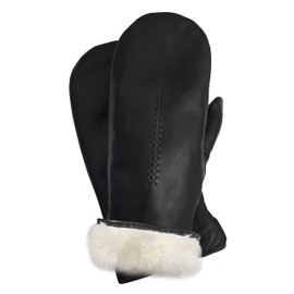 Rabbit Fur Lined Very Warm Leather Mittens for Women with Finger Liners Touchscreen Texting Driving Black X-Large