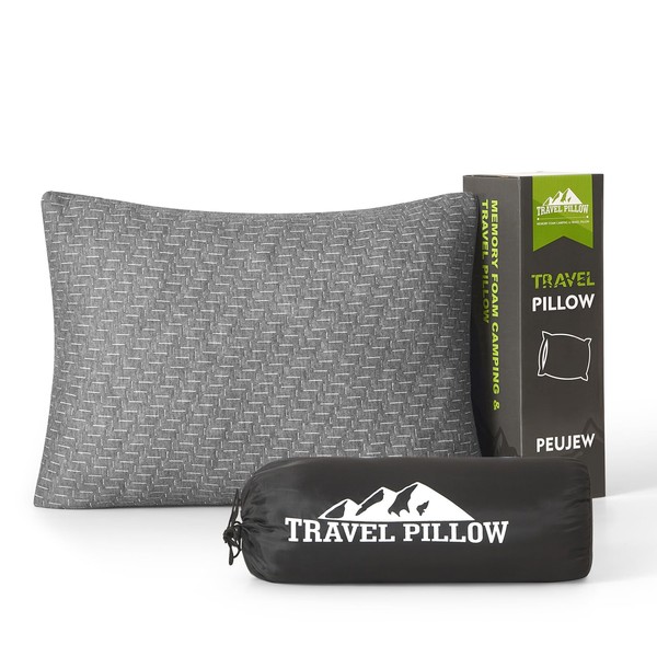 PEUJEW Travel Size Pillow, Compressible Memory Foam Pillow, Camping Pillow