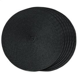 FunWheat Round Braided Placemats Set of 6 Place Mats for Dining Tables Woven Washable Non-Slip Table mats Small 13 inch(S Black, 6pcs)