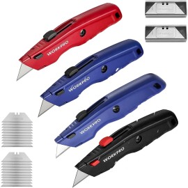 WORKPRO Premium Utility Knife Red Black Blue with 10 Extra Blades Heavy Duty - Blue+Black+Blue+Red