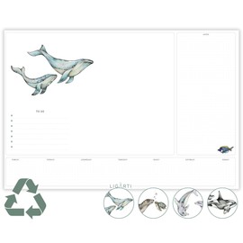 Ligarti Desk Pad Paper (100% Sustainable) A3+ Weekly Planner Pad with To Do List and Changing Motifs - Weekly Planner Undated, Desk Mat (Ocean Friends)