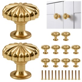 OurLeeme 12pcs Gold Cabinet Knobs Set,Gold Handles for Drawers Aluminum Alloy Door Knobs Pumpkin-Shaped Brass Door Knob with Screws,Easy to Install for Cabinet Drawer Cupboard Wardrobe