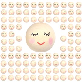 Oenothera 100 Pieces Smiley Face Beads, Wooden Faced Beads, Doll Head Beads, for DIY Bracelets, Necklaces, Crafts and Jewelry Making(20mm Hole: 5 mm, Model C)