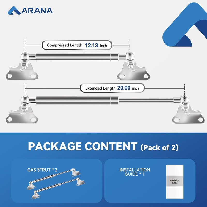 ARANA 304 Stainless Steel Gas Struts 20 inch 150 lb
