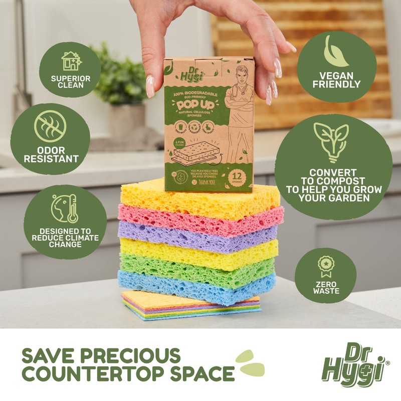 DR HYGI PopUp Sponges, Natural Cellulose Sponge, Super Absorbent Sponge