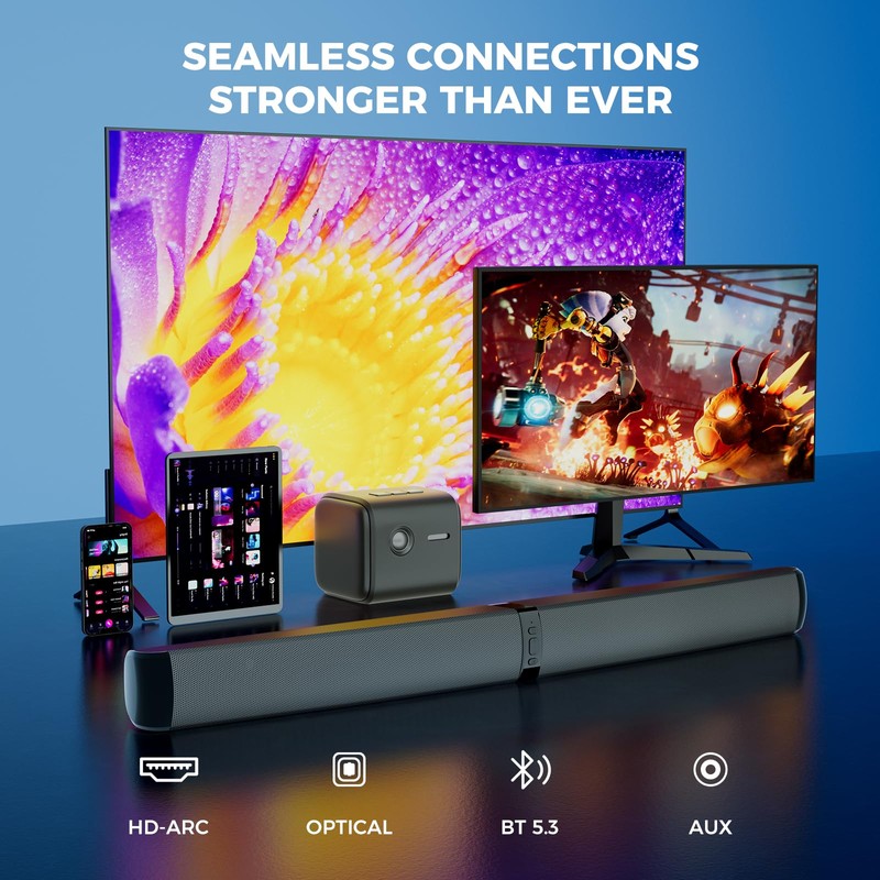 MZEIBO Sound Bar, 90W Soundbar for Smart TV, Bluetooth/ARC/Optical/AUX Connect,