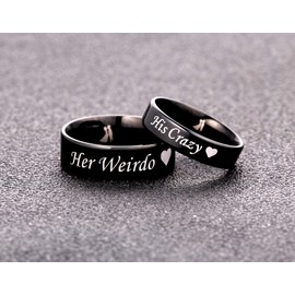 SunnyHouse Jewelry His or Hers Matching Set His Crazy Her Weirdo Titanium Stainless Steel Couple Ring