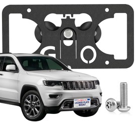Heavy Duty Front License Plate Frame Compatible with Jeep Compass MP/552, Grand Cherokee WK2, Grand Cherokee 4xe WL, Grand Wagoneer WS, Wagoneer WS, No Drill Grille Mount