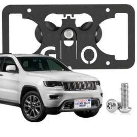Heavy Duty Front License Plate Frame Compatible with Jeep Compass MP/552, Grand Cherokee WK2, Grand Cherokee 4xe WL, Grand Wagoneer WS, Wagoneer WS, No Drill Grille Mount