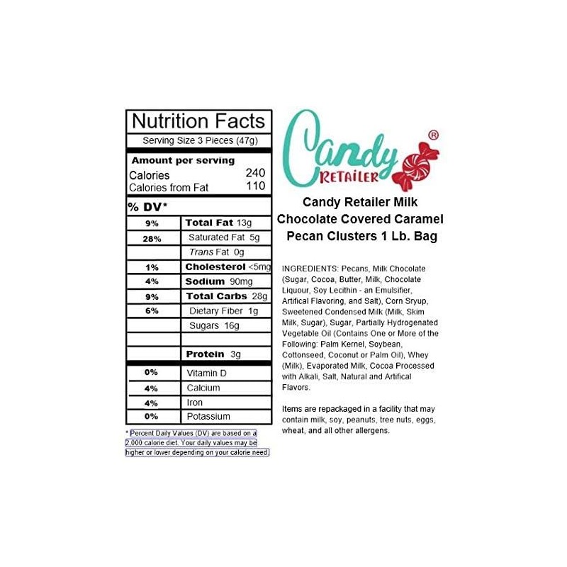 Candy Retailer Milk Chocolate Covered Caramel Pecan Clusters 1 Lb.